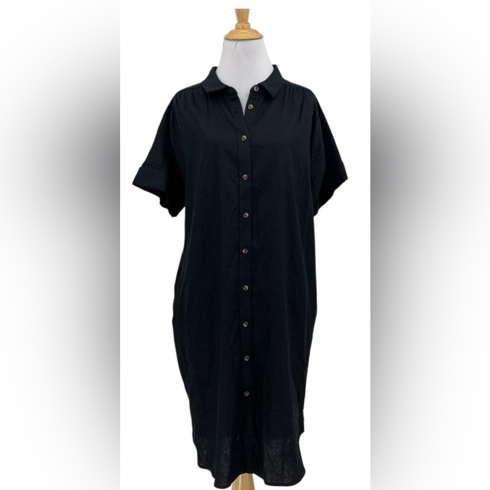Well Worn Women’s Linen Blend Casual Pockets Dress, Black, Size Large NWT